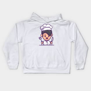 Chef Girl With Knife And Spatula Cartoon Kids Hoodie